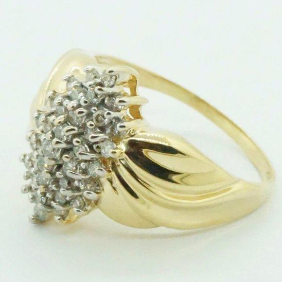 Estate Sale .75 ctw Diamond Cocktail Ring 14k Yellow Gold Size 7.5 Vintage Style